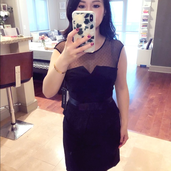 SOLD-Black Mesh Top Dress with Swiss dots details - Picture 3 of 7